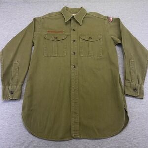 Vintage Boy Scouts of America Button Up Shirt Mens Small Olive Green Sanforized